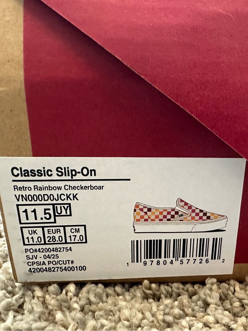 11.5 toddler/little kids Retro Rainbow Checkerboard slip ons NIB